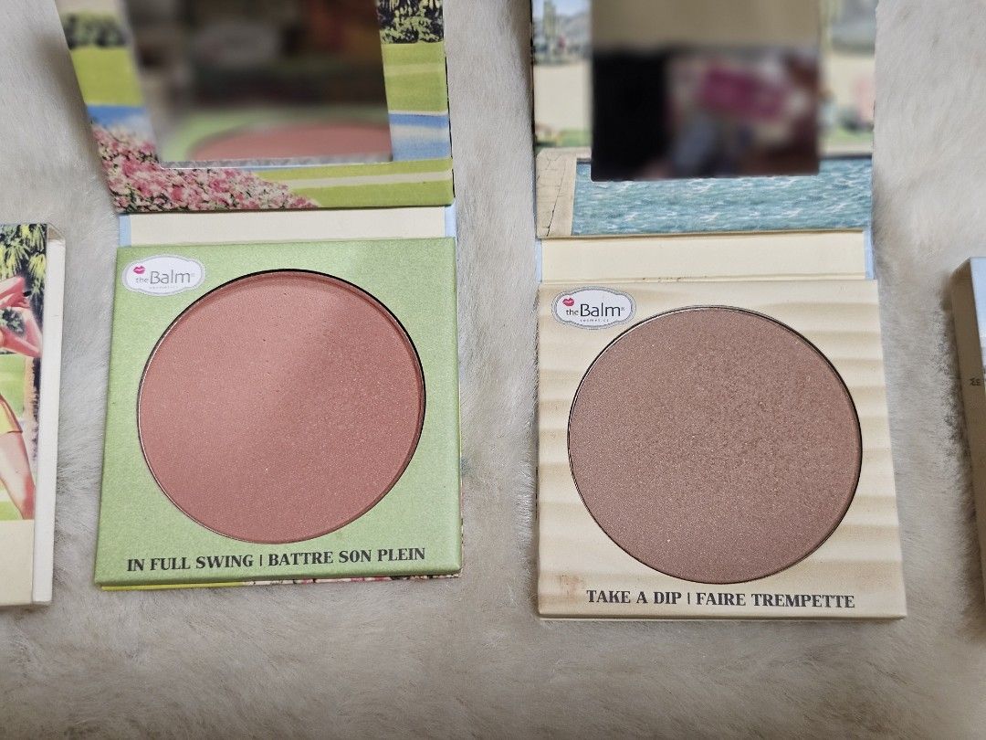 theBalm Blush Collection (Category: Makeup) located in Mandaluyong City. Submitted by heartallthingspretty (Listing ID 1426912786, Image 2). Description: 350php each shades: Balm Springs Balm Desert Frat Boy Down Boy Instain Collection of theBalm blushes in various shades. Includes shades like Balm Desert, Down Boy, Frat Boy, Instain, and others. Each blush comes in its original packaging with a mirror..