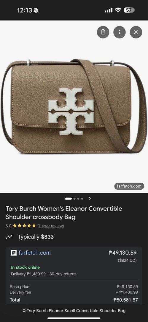 MUST GO !!! Authentic Tory Burch Eleanor Convertible Shoulder Bag (Category: Luxury Bags & Wallets) located in Cabuyao City. Submitted by patitay.osa (Listing ID 1426938124, Image 3). Description: With dustbag & proof of purchase With signs of usage Price is negotiable.