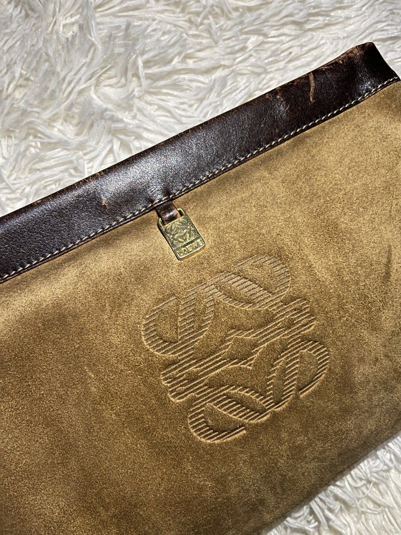 Vintage Loewe Suede Clutch (Category: Luxury Bags & Wallets) located in Davao. Submitted by streetsight (Listing ID 1426926613, Image 2). Description: Authentic Vintage Loewe Anagram Clutch Bag Vintage Condition Suede leather Excellent Condition Do have minimal flaws but still in great condition 6899 Davao City Location .