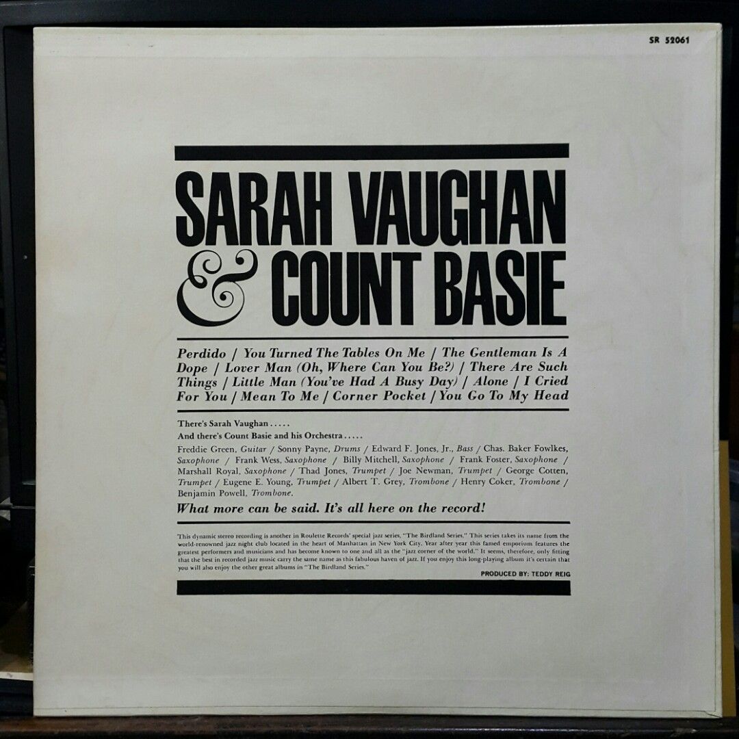 vinyl Count Basie & Sarah Vaughan 1961 (open) (Category: Vinyls) located in Antipolo. Submitted by rlt1870 (Listing ID 1426794455, Image 2). Description: record and album cover in good condition. local made vinyl. Antipolo Rizal.