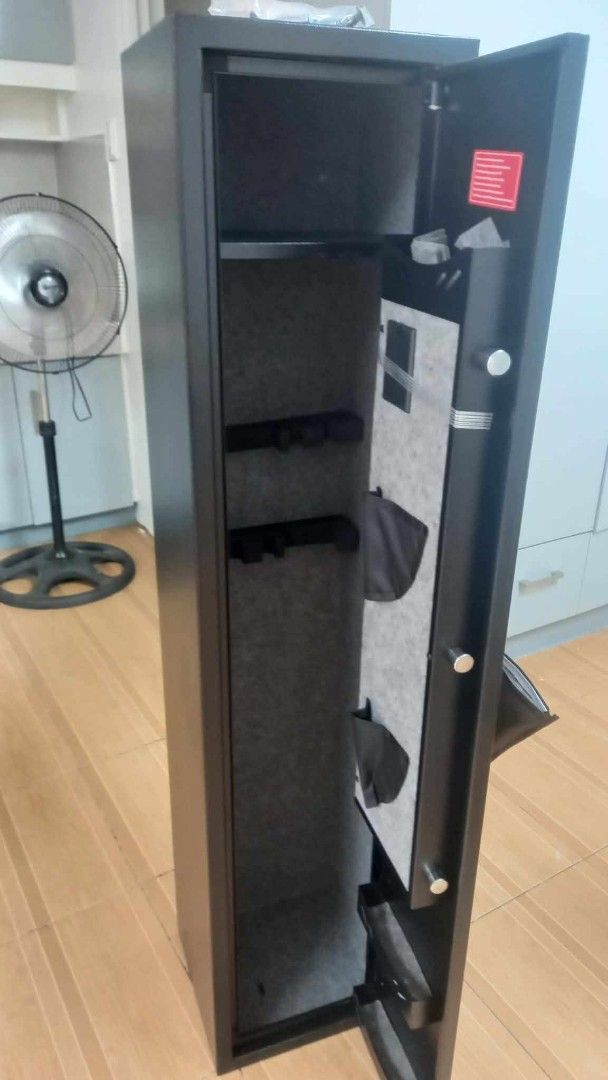 VLT Gun Safe with Digital Lock (Category: Safe) located in Caloocan City. Submitted by 5veezonlineshoppe (Listing ID 1426853248, Image 1). Description: Gun Vault Slim Type 30 x 28 x 138 cm L x W x H Hard metal alloy Wall mountable Brandnew With digital lock and fingerprint Comes with: Manual Keys Expansion battery Message for details We deliver #gunvault #gunsafe #gunsforriffle.