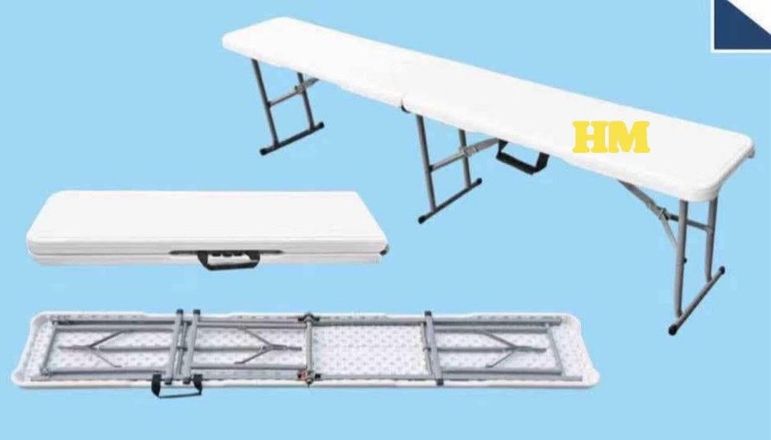 White Folding Bench Table (Category: Tables & Sets) located in Manila. Submitted by haideshop (Listing ID 1426877127, Image 1). Description: White folding bench table is perfect for events or extra seating. It folds for easy storage and transport. The table has a sturdy metal frame and a durable plastic top. It can be used indoors or outdoors. The table is long and can accommodate multiple people..