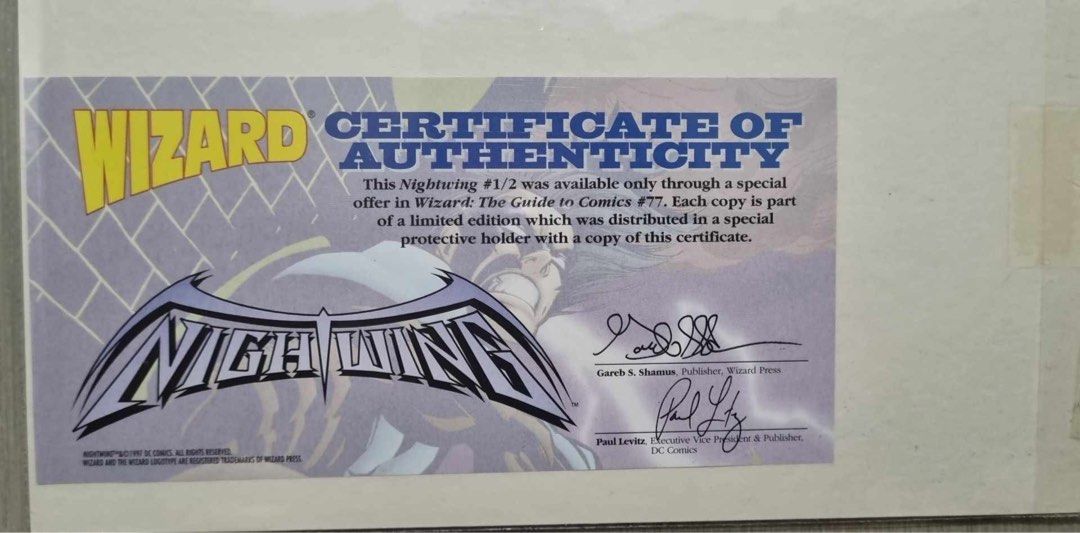 Wizard Comics: Nightwing #1/2 w/ COA (Category: Comics & Manga) located in Manila. Submitted by komikskid92 (Listing ID 1426807238, Image 2). Description: Nightwing Issue 1/2 from Wizard Comics complete with Certificate of Authenticity A MUST HAVE for Nightwing collectors! Not locally available nor sold in The Philippines and the only way to get one back in the 90s was to purchase a copy via mail order using a voucher included in an issue of Wiza