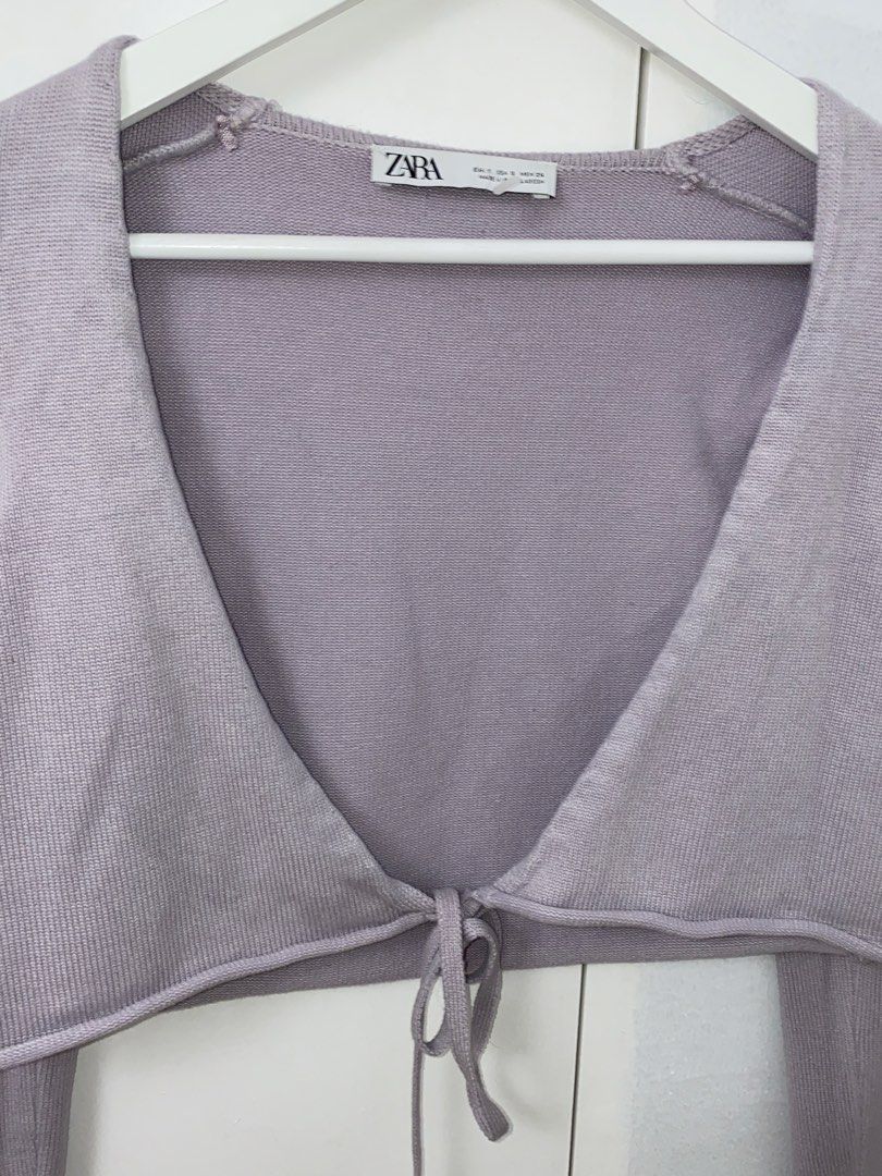 Zara Tie-Front Purple Cardigan (Category: Others Tops) located in Batangas. Submitted by ilovedean (Listing ID 1426901903, Image 2). Description: used once! vv pretty in personal i’m decluttering and i need to let go of my stuff na. just send me an offer 💌.