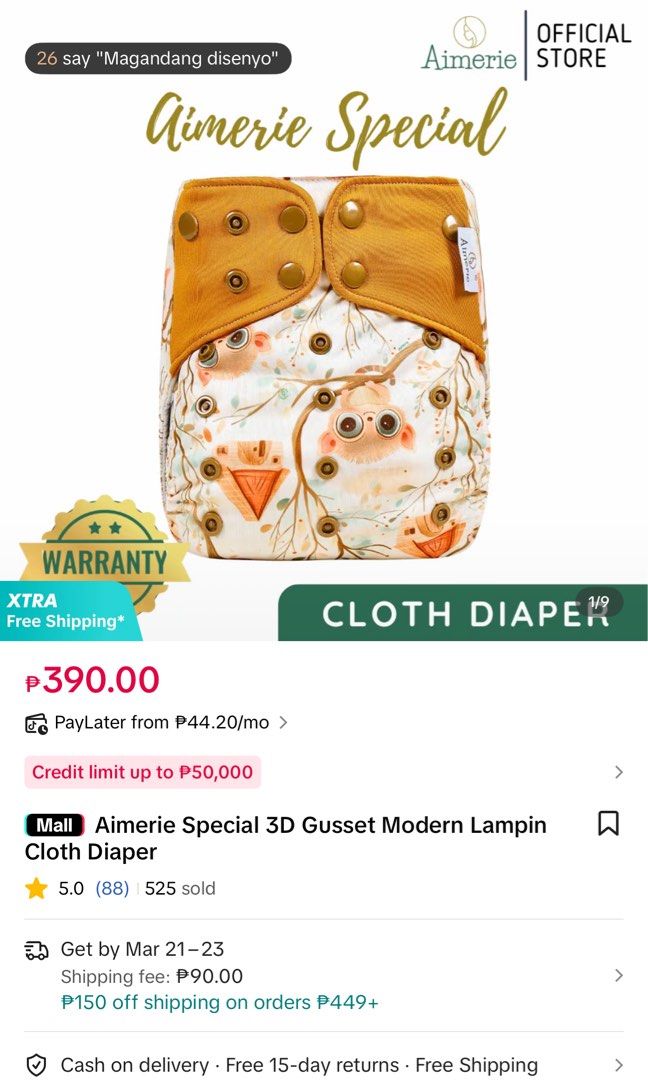 Aimerie Special Cloth Diaper with free inserts (Category: Other Baby Bathing & Changing Needs) located in Anda. Submitted by disaccharide (Listing ID 1427031556, Image 1). Description: Take all 6 for only ₱999 Preloved rarely used hindi ko keri .