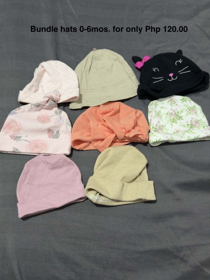 Baby Hats Bundle 0-6 Months (Category: Babies & Kids Fashion) located in Quezon City. Submitted by krisaaaaaaa (Listing ID 1427073614, Image 1). Description: 🛍️ Price in caption 📍 Quezon City 💳 MOP: BDO / GCash 🚚 Lalamove or J&T (buyer shoulders shipping fee) Payment first before shipping. 🙂.