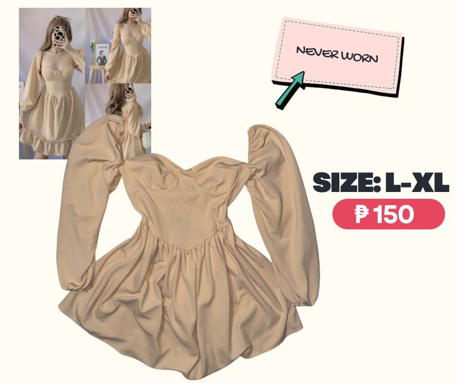 Beige Long Sleeve Dress (Category: Dresses) located in Manila. Submitted by mayarii_ (Listing ID 1427149067, Image 2). Description: - Beige long sleeve dress - Size: XL - Flattering design - DM for inquiries.