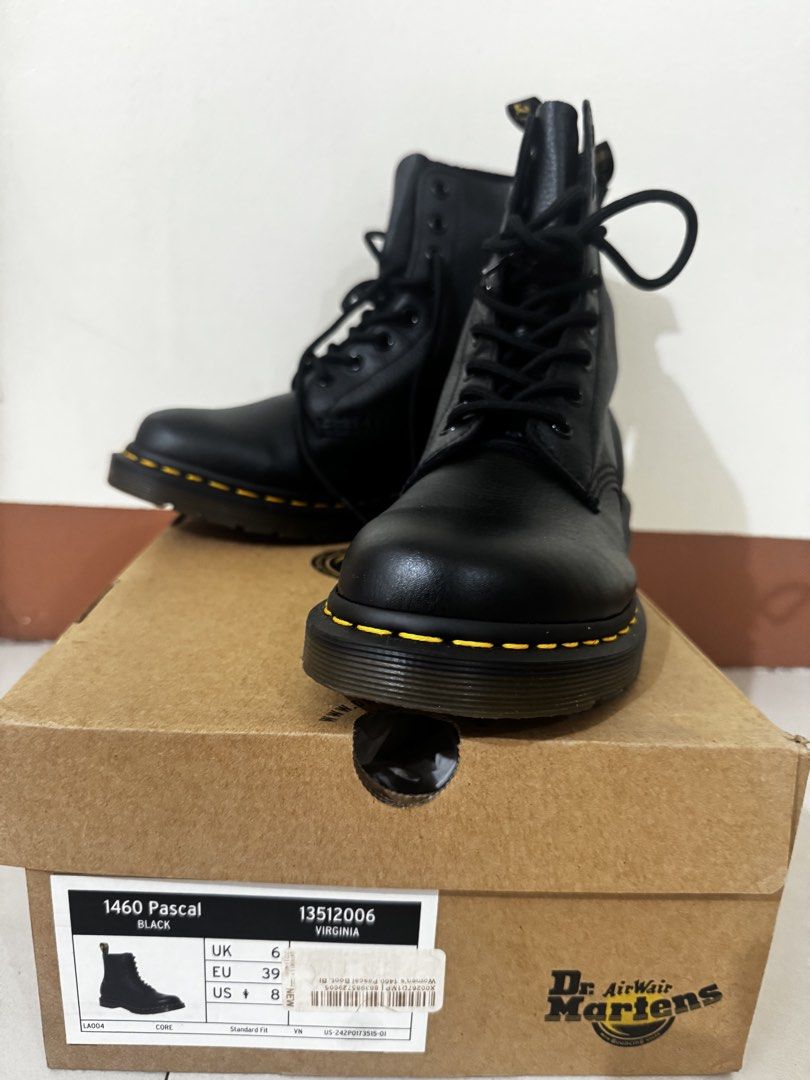 Dr. Martens 1460 Pascal Virginia Leather Boots (Category: Boots) located in Manila. Submitted by curateandcreate (Listing ID 1427122447, Image 2). Description: Dr. Martens Pascal Virginia Leather Smooth Retro Punk Calf Boots Color: Black Excellent condition. Used only in 1 trip Size 8 W RFS: Wrong size Originally bought at $170 .
