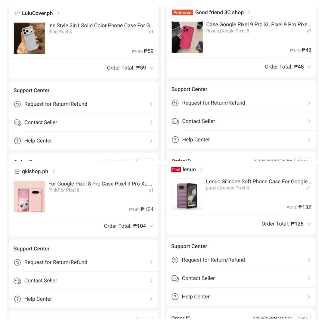 Google Pixel 8 Cases (Category: Google Pixel) located in Nagcarlan. Submitted by rehomingmyloved (Listing ID 1426994646, Image 3). Description: Selling as bundle, 6 cases for Google Pixel 8 Good option if you want to try different cases for your Pixel 8. For the transparent one, the ring stand had been glued shut since it's no longer functional. All cases provide good protection for your Pixel 8. RFS: decluttering MOP: Gcash MOD: SPX.
