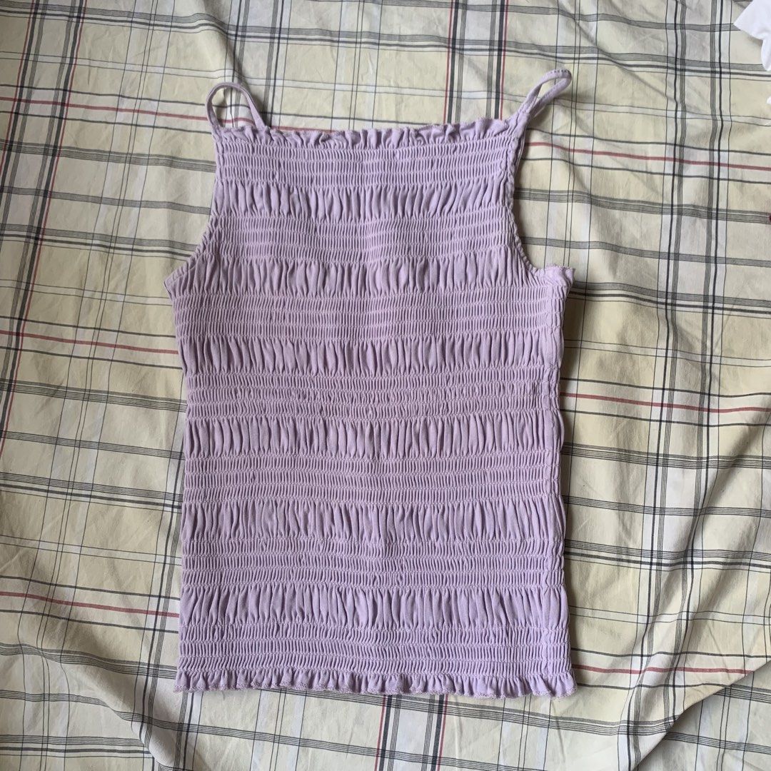 H&M Smocked Tank Top Lilac (Category: Sleeveless) located in Paranaque City. Submitted by dalgicheetos (Listing ID 1427001556, Image 1). Description: fits XS-M worn once rfs: impulsive buying.