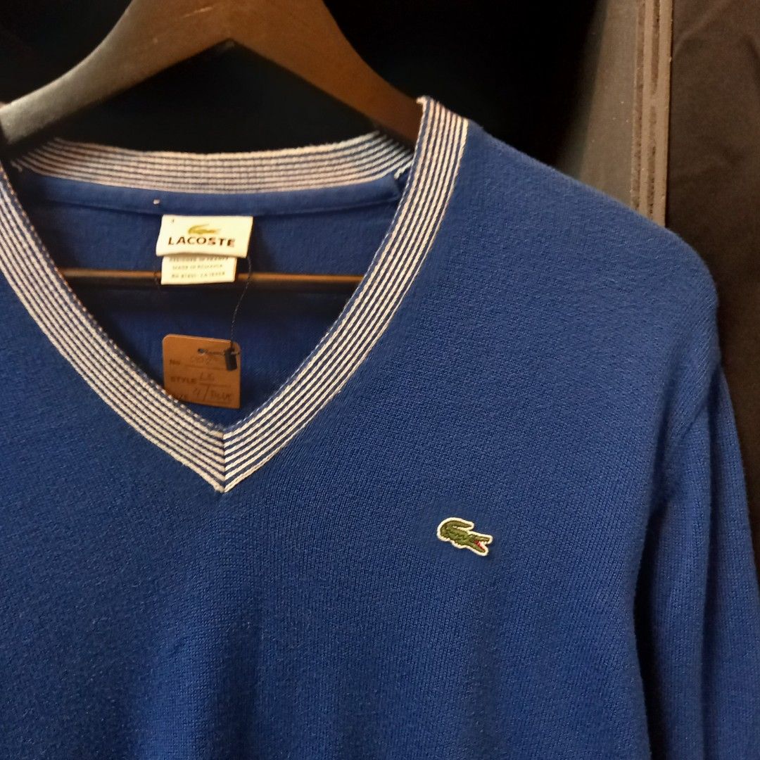 Lacoste V-Neck Sweater Knitted (Category: Coats, Jackets and Outerwear) located in Cebu City. Submitted by yipsthrift (Listing ID 1427093836, Image 2). Description: LACOSTE V-NECK SWEAT KNITTED SIZE 4 DIMENTIONS: 20x26 AS NEW CONDITION NO ISSUE COLOR RATE: 10/10.