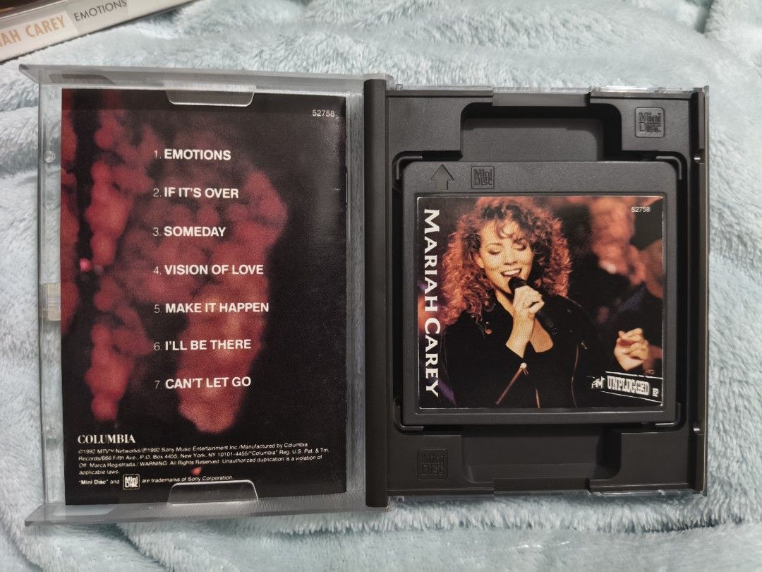 Mariah Carey Unplugged Mini disc (Category: CDs & DVDs) located in Pateros City. Submitted by randomsheesh (Listing ID 1426972367, Image 2). Description: Selling my pre-loved Mariah Carey "MTV Unplugged EP" album on Mini Disc format. Isa ito sa mga pinakamagandang live vocal performances ni Mariah noong 90s! Mayroon din itong original na Sony Music holographic sticker sa gilid ng case bilang proof of authenticity. The First US Pre-Recorded Album: