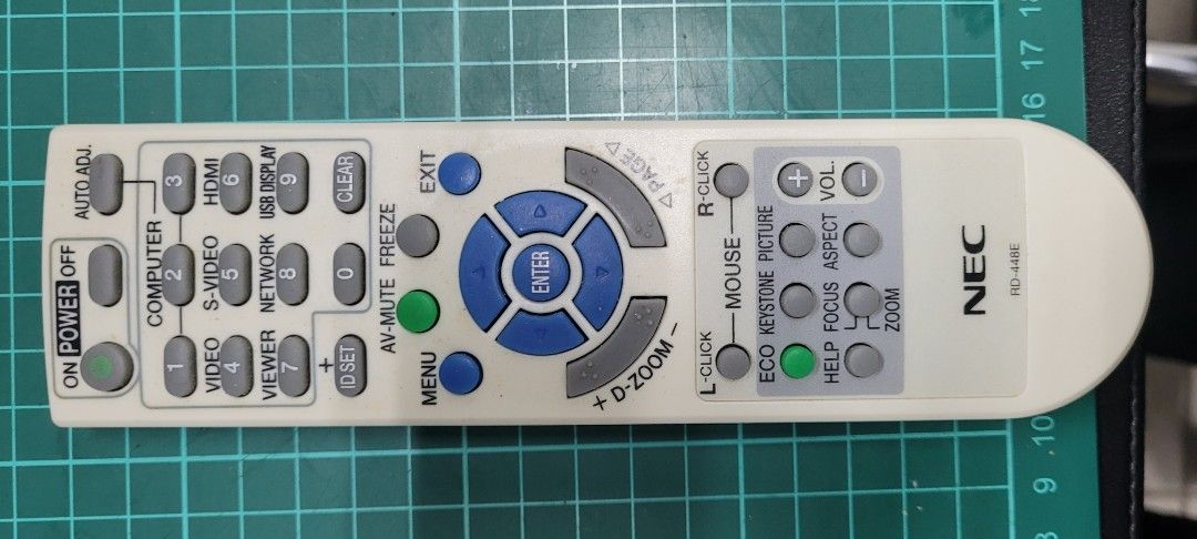 NEC Projector Remote Control (Category: Projectors) located in Singapore. Submitted by jaymark1990 (Listing ID 1427058750, Image 1). Description: Genuine NEC projector remote control. Requires batteries (not included). Perfect for replacing a lost or damaged remote. Tested and working..