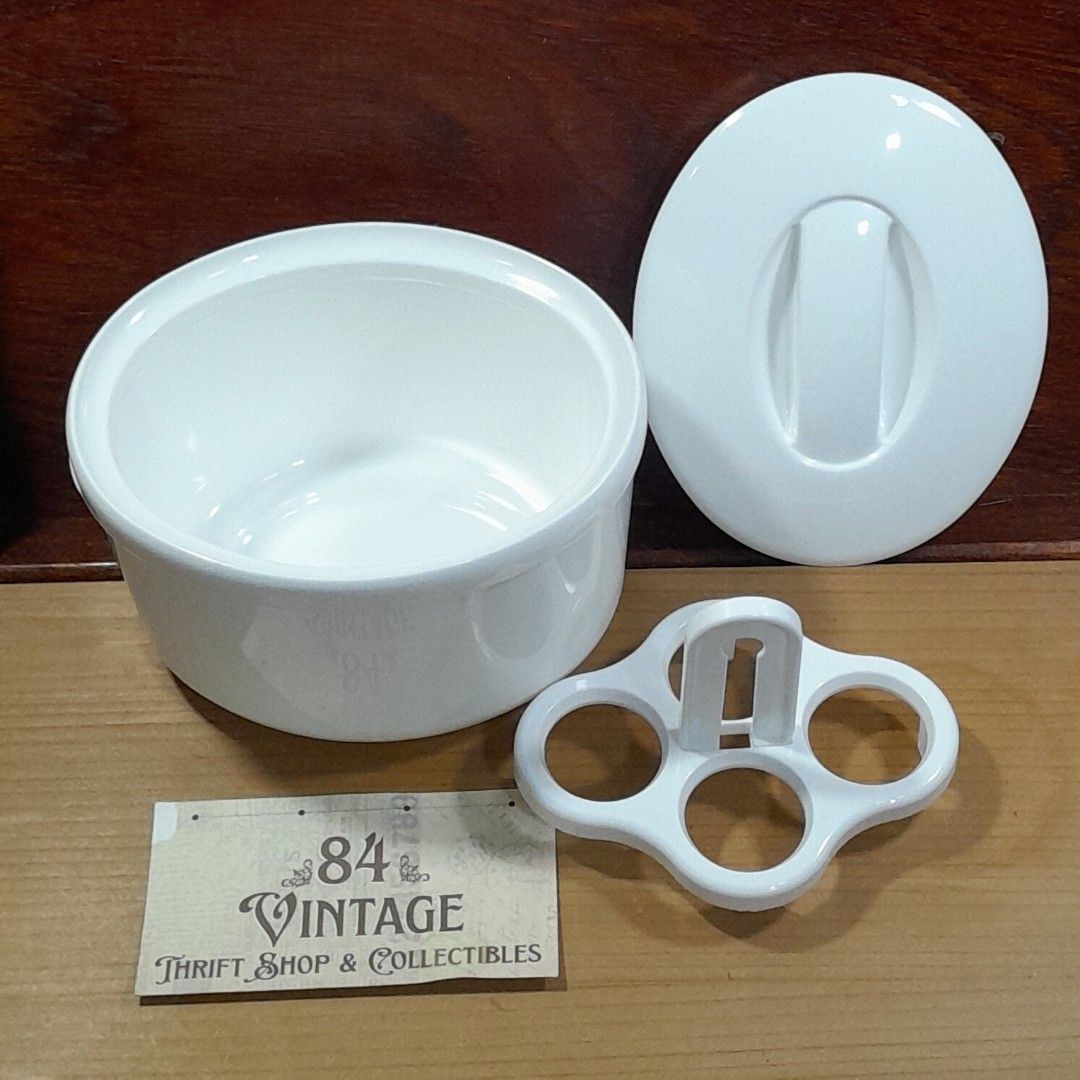 Ontama-Gocco Egg Cooker (Category: Cookers) located in Las Pinas. Submitted by 84vintage (Listing ID 1427099842, Image 1). Description: Ontama-Gocco egg cooker. It comes with a container, lid, and egg holder. It is designed to cook eggs using hot water. Just pour boiling water. wait a few minutes and you have the perfect egg to garnish burgers and salads etc. Actual photos posted. Please examine them carefully as they are part of the description.
