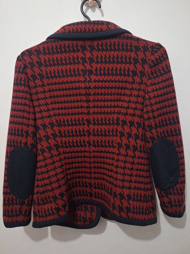 Prada, wool j with pied de poule print (Category: Coats, Jackets and Outerwear) located in Puerto Princesa. Submitted by jercksthrift (Listing ID 1427060662, Image 2). Description: Prada, wool red jacket with pied de poule print, size:38 , Excellent condition , need wash item is thrifted/ukay .