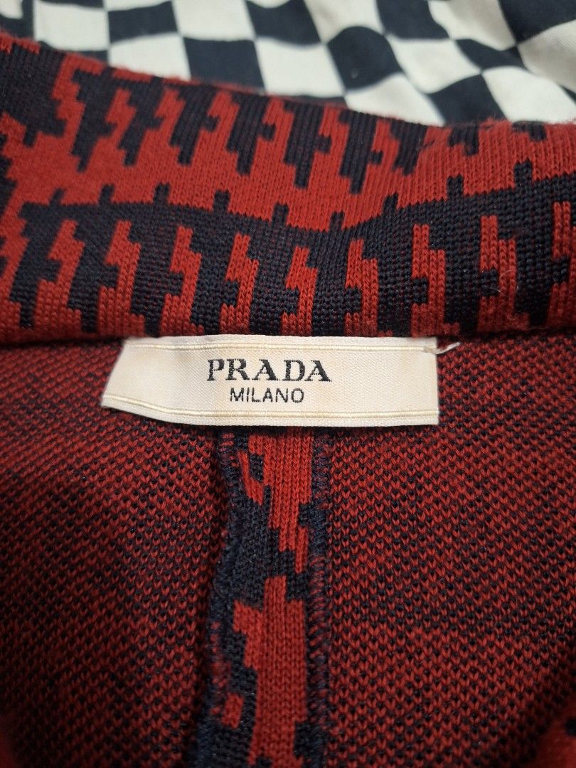 Prada, wool j with pied de poule print (Category: Coats, Jackets and Outerwear) located in Puerto Princesa. Submitted by jercksthrift (Listing ID 1427060662, Image 3). Description: Prada, wool red jacket with pied de poule print, size:38 , Excellent condition , need wash item is thrifted/ukay .