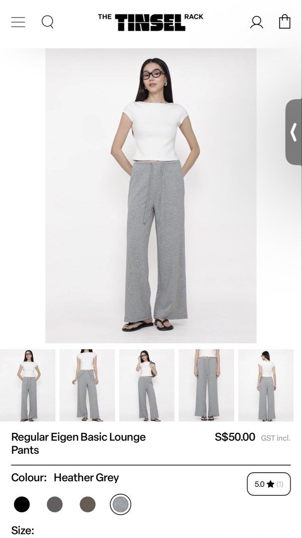 Regular Eigen Basic Lounge Pants (Category: Jeans & Leggings) located in Singapore. Submitted by singsonglingloong (Listing ID 1427091640, Image 1). Description: Heather grey size L $50 mailed. Bnwt.