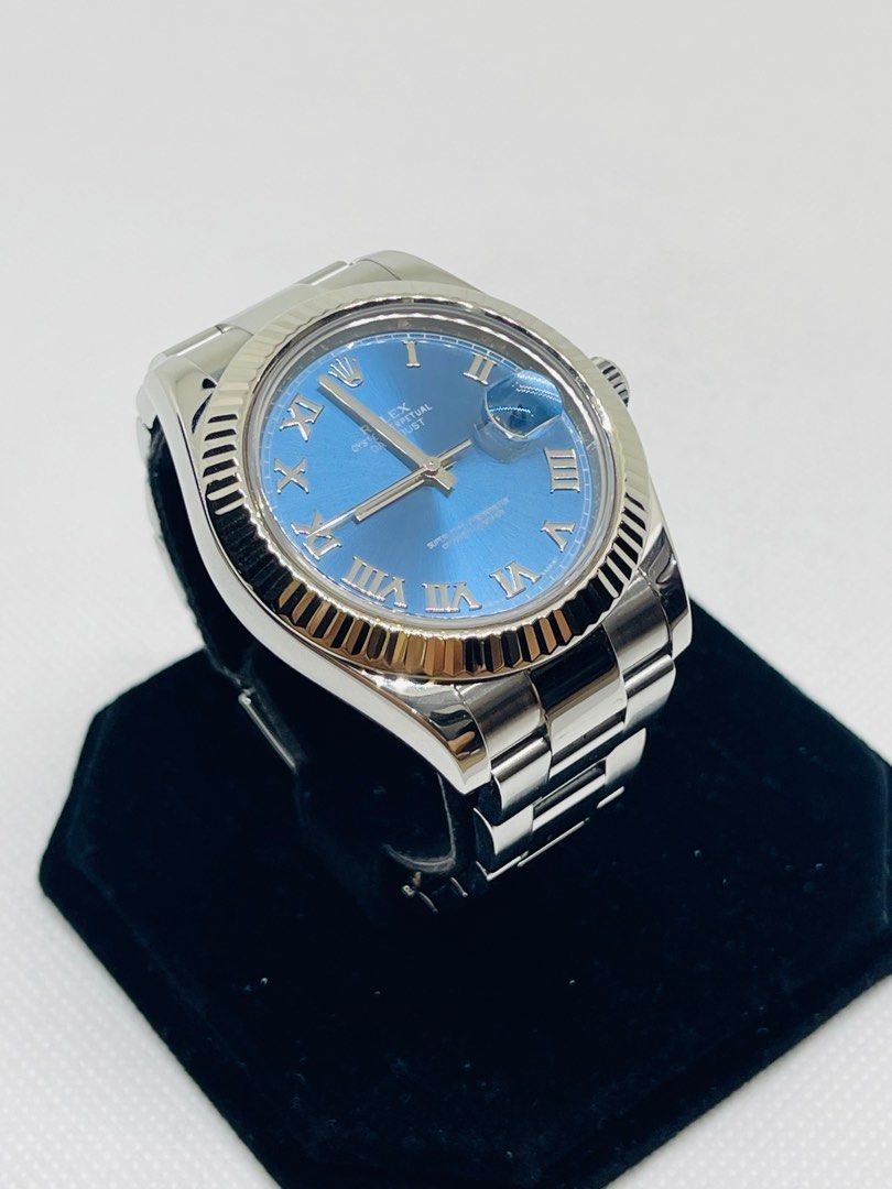 ROLEX DATEJUST “AZURRO BLUE” 41mm 2014 116334 (Category: Luxury Watches) located in Makati City. Submitted by propertywatchph (Listing ID 1426995985, Image 2). Description: LOWEST IN THE MARKET Rolex Date Just II 41mm 116334 Super Oyster Perpetual “Azzurro Blue” 9.5/10 Fluted (18k White Gold) Bezel Blue Dial Roman Dial Style: 116334 Size: 41 mm Year: 2014 Complete set with Box, Warranty Card, Booklets ₽585,000 Authenticated by YourTime Open for r