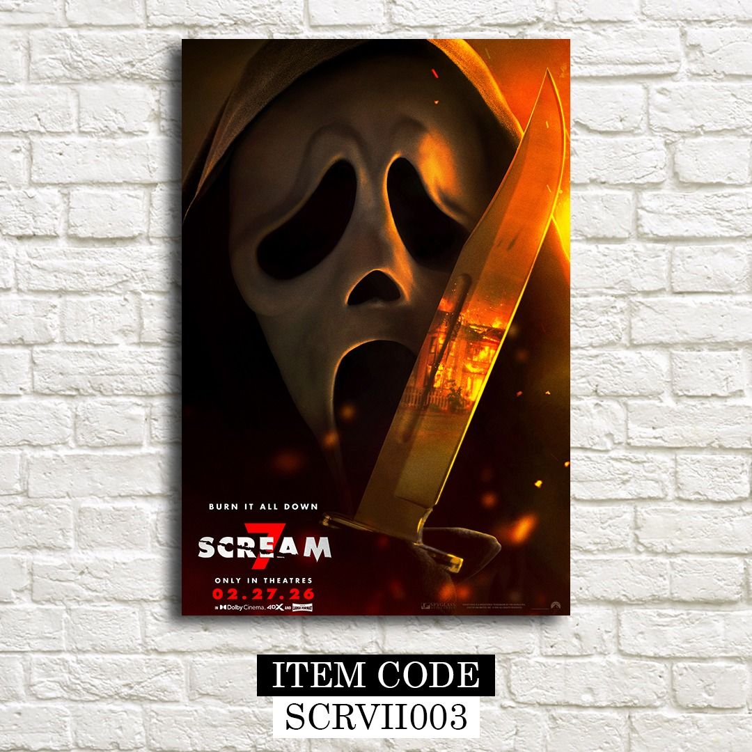 Scream 7 (2026) Posters (Category: Western Merchandise) located in Taguig. Submitted by thebricksph (Listing ID 1427026483, Image 3). Description: ₱75 (6x9 inches) ₱145 (8.5 x 12.5 inches) ₱290 (12.5x18.5 inches).