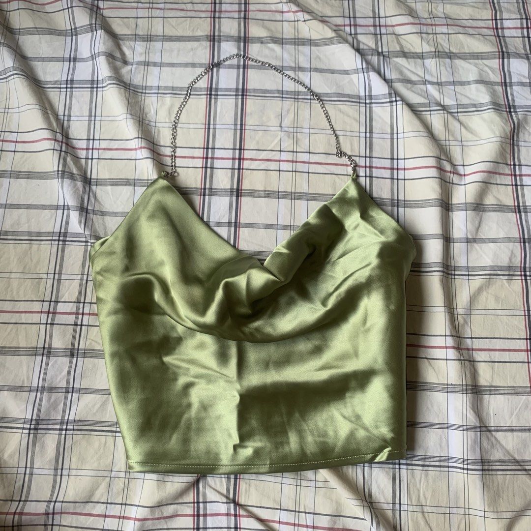 SHEIN BAE Satin Shirred Back Halter Top (Category: Blouses) located in Paranaque City. Submitted by dalgicheetos (Listing ID 1426997616, Image 1). Description: fits XS-M worn once on an event .