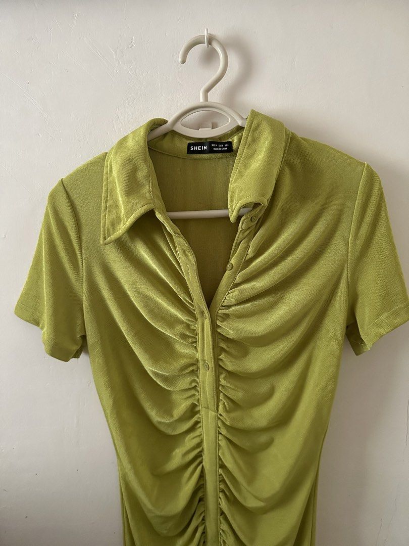 SHEIN Green Ruched Dress (Category: Dresses) located in Manila. Submitted by lucky.macherie (Listing ID 1426989052, Image 2). Description: Worn once Shein ruched dress in green Sexy and form fitting Loc: Molino Bacoor.