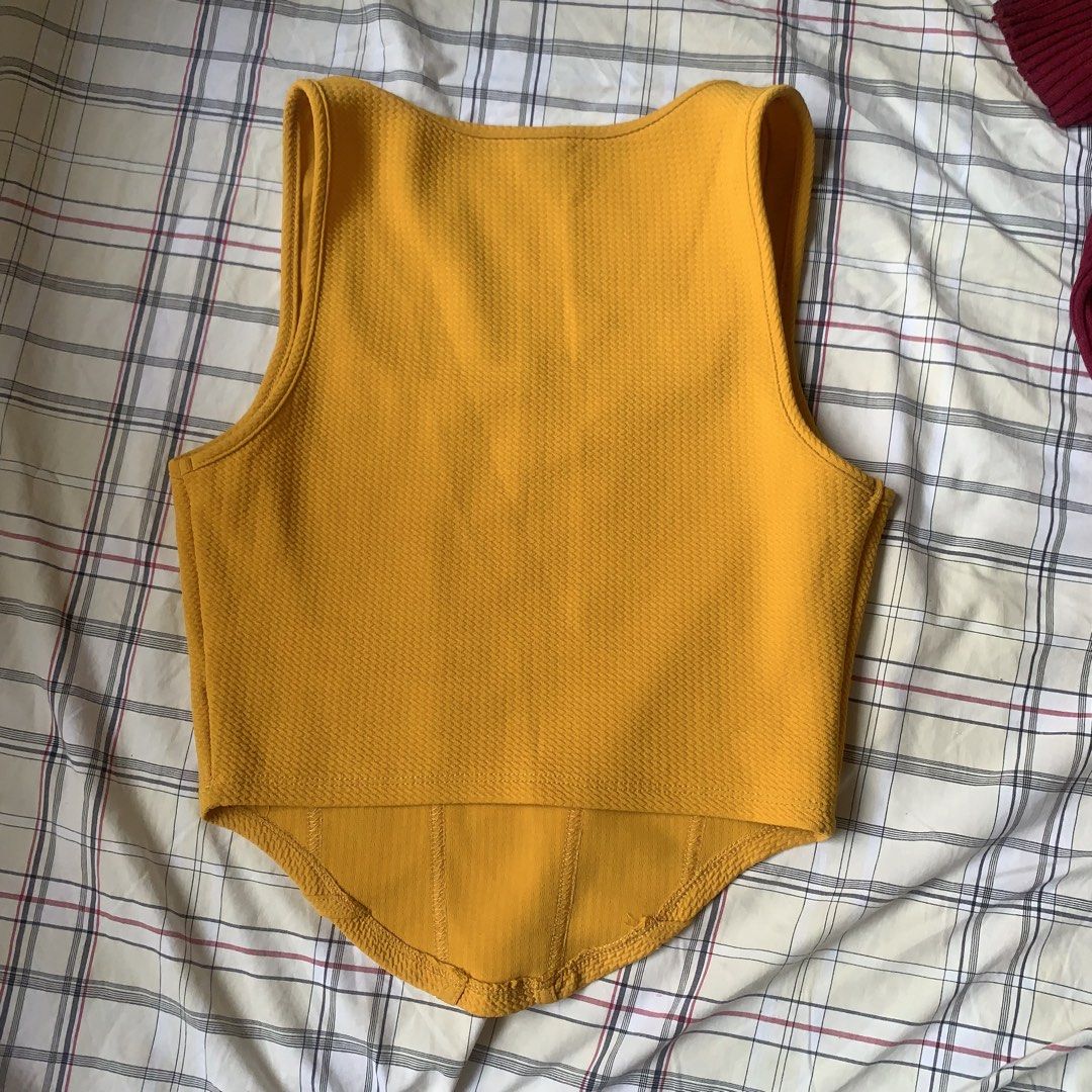 Shein Mustard Yellow Corset Top (Category: Sleeveless) located in Paranaque City. Submitted by dalgicheetos (Listing ID 1427001554, Image 2). Description: worn twice fits XS-M.