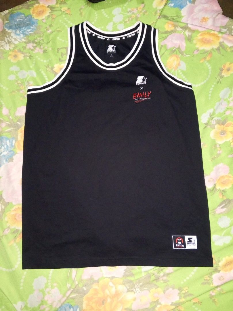 Starter x Emily the Strange Tank Top (Category: Activewear) located in Magalang. Submitted by zeiansoria64090 (Listing ID 1427101954, Image 1). Description: Black Starter tank top featuring an Emily the Strange collaboration design. The front has an Emily the Strange logo and the words "good kitty gone bad." The back has a large Starter logo. It is a size M-L. Made in China..