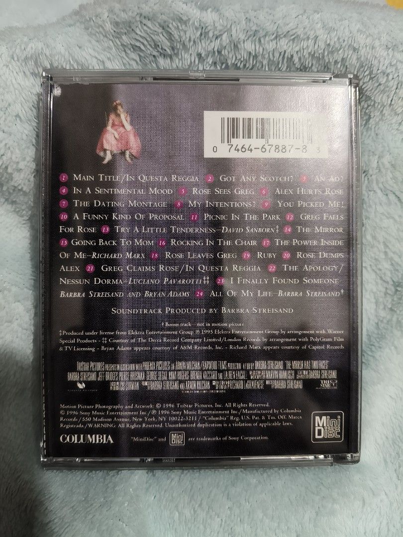 The Mirror Has Two Faces Soundtrack Mini disc (Category: CDs & DVDs) located in Pateros City. Submitted by randomsheesh (Listing ID 1426967543, Image 3). Description: The mirror has two faces mini disc NM condition. Selling my pre-loved "The Mirror Has Two Faces" Official Movie Soundtrack mini disc Comes with the original pink hype sticker on the case: "CONTAINS THE HIT SONG 'I FINALLY FOUND SOMEONE' DUET WITH BARBRA STREISAND AND BRYAN ADAMS." M