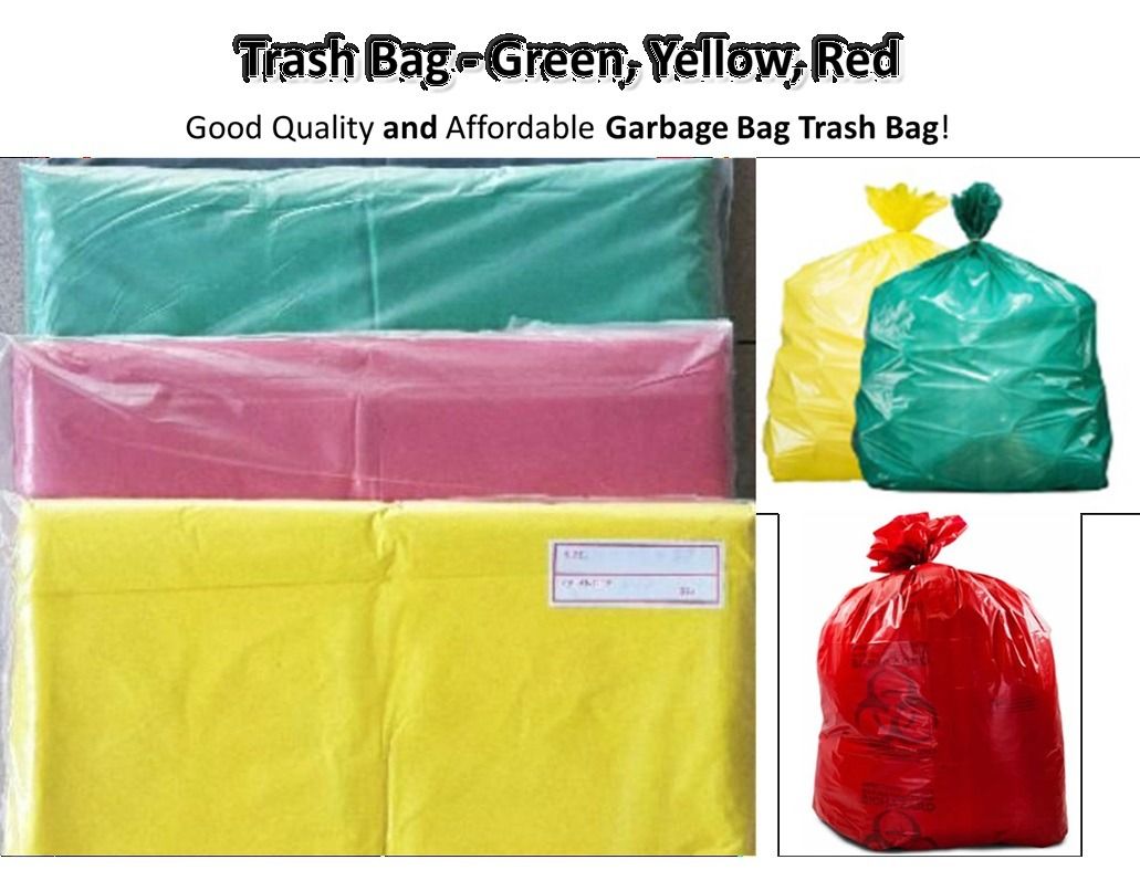 Trash Bag - Green, Yellow, Red (Category: Cleaning Tools & Supplies) located in Manila. Submitted by golden888onlineshop (Listing ID 1427009923, Image 1). Description: ✅ Trash Bag - Green, Yellow, Red Good Quality and Affordable Garbage Bag Trash Bag! DIRECT MESSAGE FOR ORDERS/ INQUIRIES. Wide Selection of Items to choose from! Giveaways/Souvenirs | Native Products | Personal Care | Arts & Crafts Materials | Household Items | Party Supplies | Sch