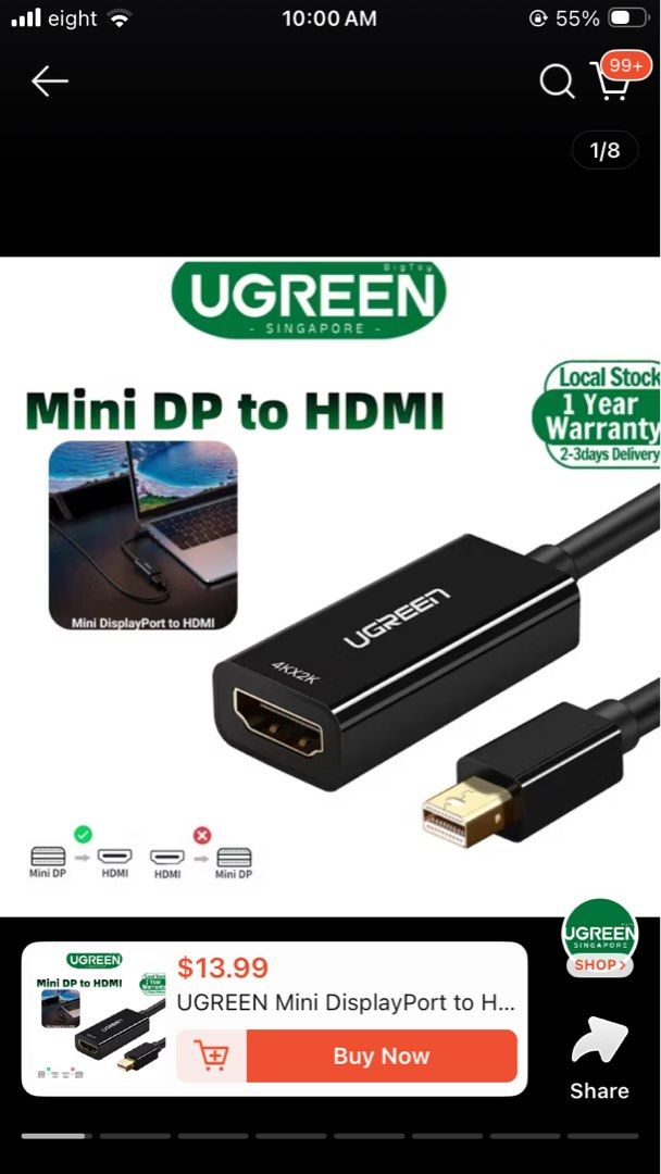 UGREEN Mini DisplayPort DP to HDMI Adapter405982264815800321