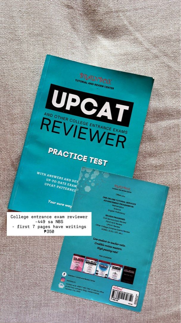 UPCAT Reviewer Practice Test (Category: Assessment Books) located in Tubigon. Submitted by nicolebadiang (Listing ID 1426986713, Image 1). Description: first 7 pages have writings buyer will shoulder the sf.