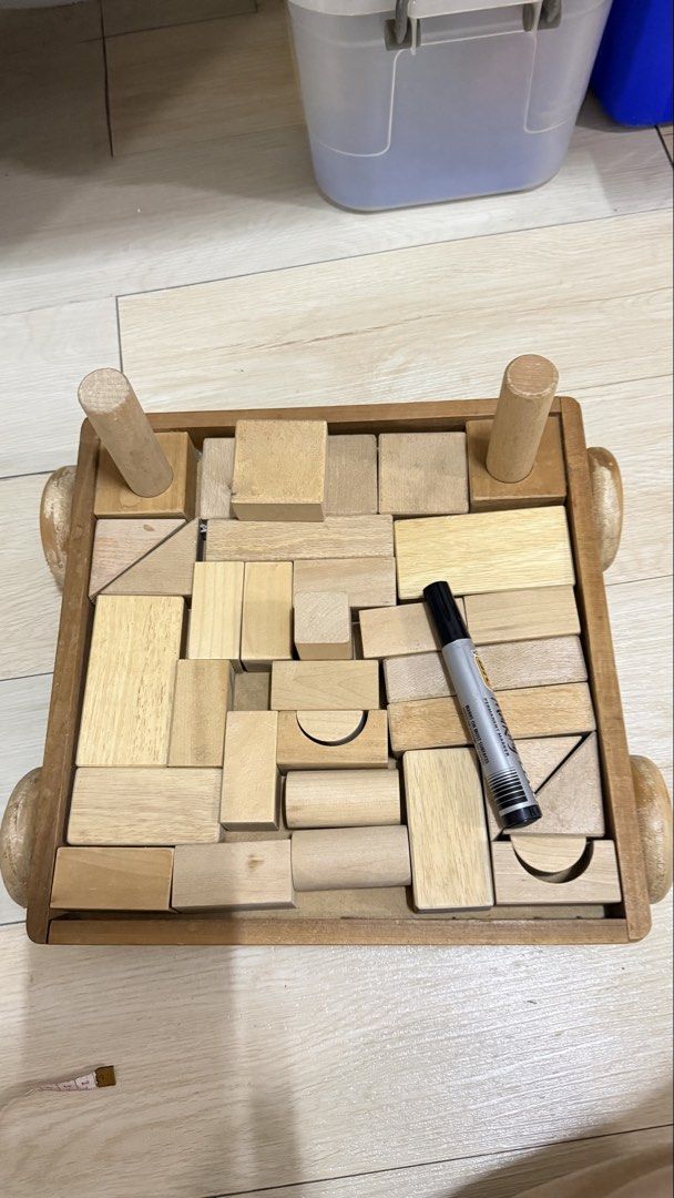 Wooden Blocks with Cart (BIG) (Category: Educational & Learning Toys) located in Angono. Submitted by declutterWithKaye (Listing ID 1413086610, Image 2). Description: Wooden block set with cart. Includes various shapes and sizes. Complete set. For lalamove only this is quite big.