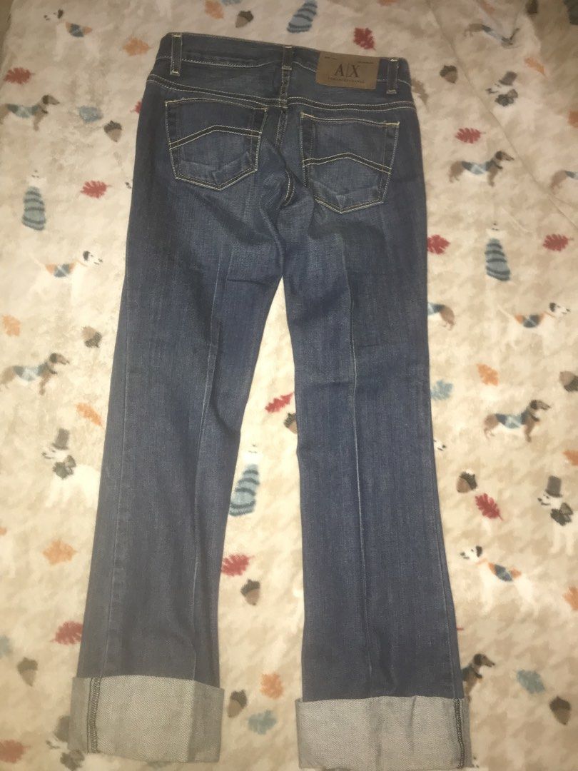 Armani Exchange Low Rise Boot Cut Jeans [W= 26 & L= 34] (Category: Jeans) located in San Pedro. Submitted by tiffanymes44094 (Listing ID 1427250437, Image 2). Description: Width 26 Length 34 Size most probably Small. Slightly Used and Original. Bought from US. Picture is as is, no filter. RFS: nastock na lang sa wardrobe If PICKUP, around Chrysanthemum Mini Mart San Pedro Laguna lang po (pls see google maps) MOD: jnt/lalamove/pickup MOP: gcash/ma