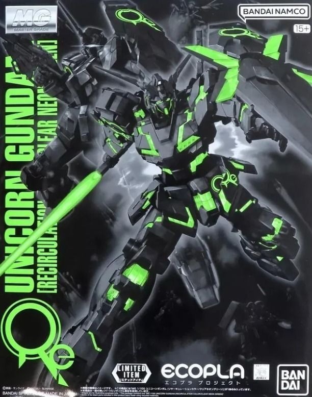 Bandai MG Gunpla Ecopla RX-0 Unicorn Gundam (Recirculation Color/Neon ...
