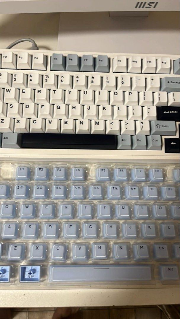 [RUSH Negotiable] Blue Jelly Keycaps (Keycaps ONLY) (Category: Computer Keyboard) located in Caloocan City. Submitted by rbeiieee (Listing ID 1427194367, Image 2). Description: Brand new. Attached to keyboard for demonstration:).
