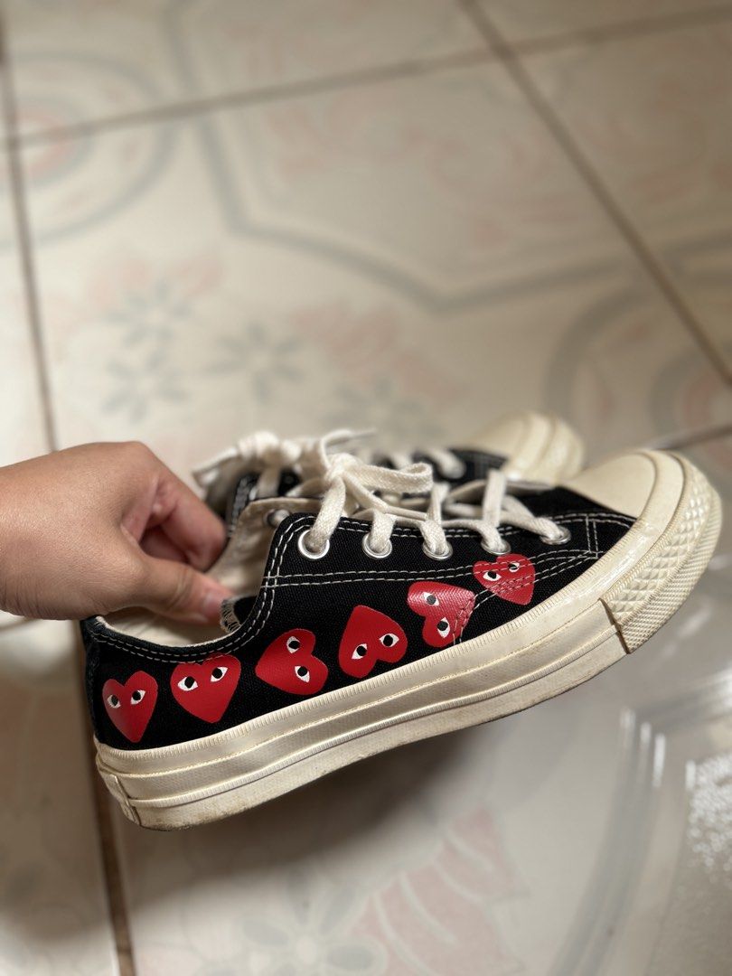 CDG x Converse Multi Heart Low Chuck (Category: Sneakers) located in Tanjay. Submitted by everythingcutefinds (Listing ID 1427221156, Image 1). Description: Size 23 cm or EU 36.5 Minsan ko lang nagamit to. Laba lang kulang! No flaws! Ganda nitoo! Elevated chucks 😍.