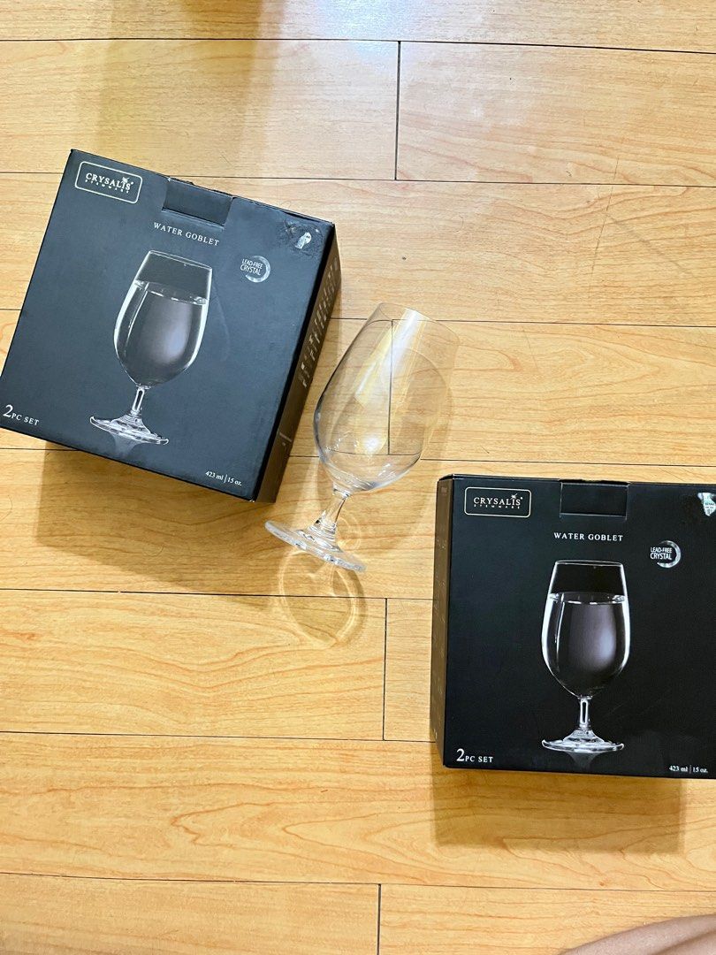 Crysalis Stemware Water Goblet / Glass Set (Category: Other Kitchenware & Tableware) located in Quezon City. Submitted by copthis___ (Listing ID 1427289033, Image 1). Description: 4 pc set Only 1 pc was used, others are brand new 423ml.