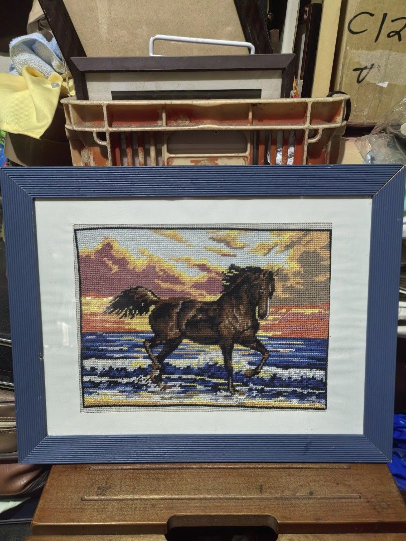 Framed Horse Cross Stitch (Category: Frames & Pictures) located in Cebu City. Submitted by dudes_villanueva (Listing ID 1427182388, Image 1). Description: Framed Horse Cross Stitch Wood and Glass Frame. 📌In very good condition. With minimal imperfection on the frame that can be fix. See all photos. L18xH14.10 in UK SURPLUS .