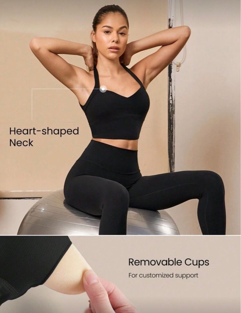 Glowmode halter sports bra (Category: Activewear) located in Quezon City. Submitted by monmonmon13 (Listing ID 1427277813, Image 1). Description: Glowmode x Marika Sila Featherfit Halter Backless Sports Bra in BLACK 🐈‍⬛ - size small (best for 32A-32B) - offers light support - comes with removable pads - hook closure - 4 way stretch, buttery soft fabric - used once - perfect for yoga, pilates - bought for P960.
