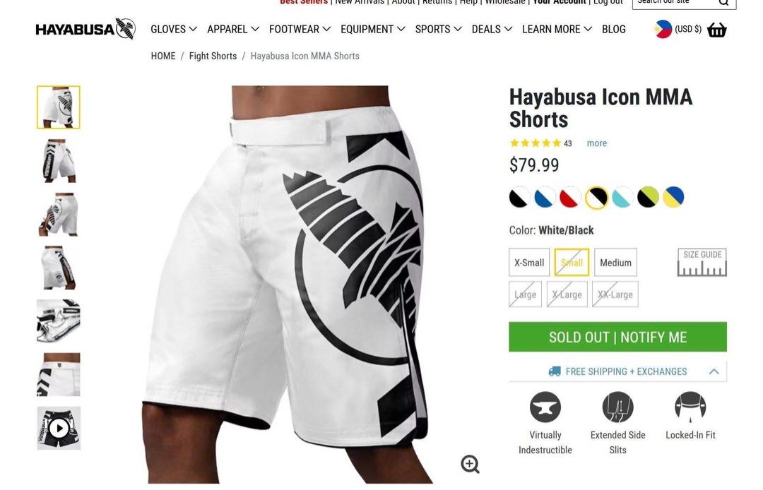 Hayabusa Icon MMA Shorts (Category: Shorts) located in Cebu City. Submitted by chibeeby (Listing ID 1427252693, Image 2). Description: Selling Hayabusa Icon MMA/Boxing Shorts (Medium Size) White worn once, black worn three times only. Condition: Like new. Shorts original price was around ₱4,700 each. Shipping cost ₱4,000 (including other items), plus ₱1,000 for customs fees in PH. Selling for only ₱2,600 each. ₱5,000 for both. Message me if inter