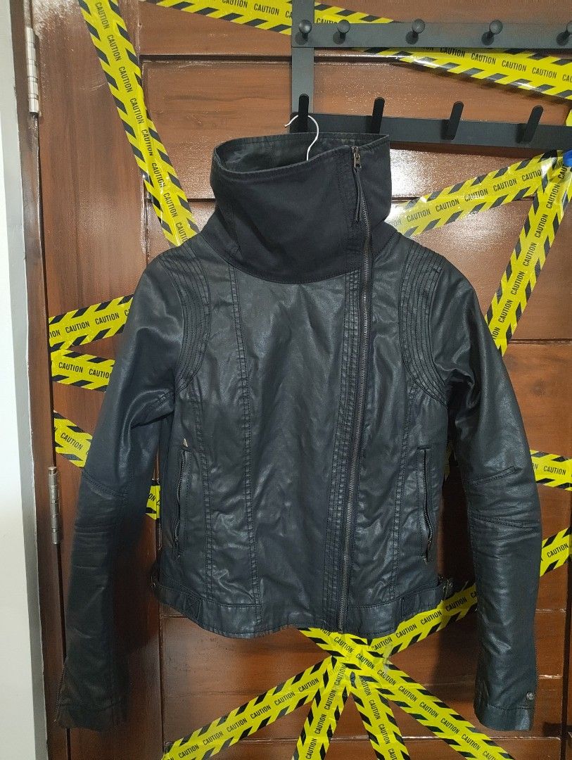 Hilfiger Assymetrical Denim Waxed jacket (RUSH) (Category: Coats, Jackets and Outerwear) located in Manila. Submitted by kiwi.nd (Listing ID 1427253262, Image 1). Description: bust: 18 length: 24 rfs: Too small.