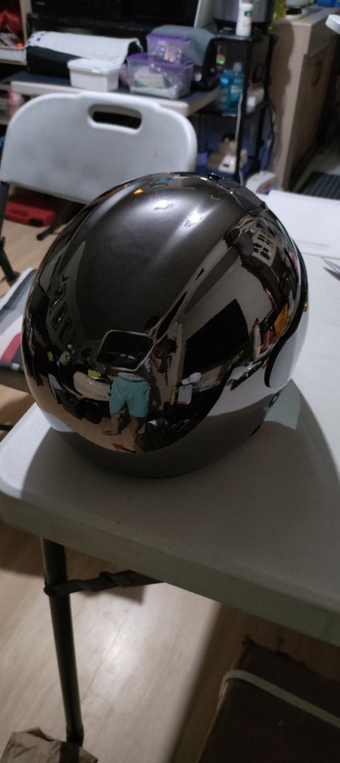 HJC Motorcycle Helmet (Category: Helmets and other Riding Gears) located in Quezon City. Submitted by nobody241625 (Listing ID 1427307009, Image 3). Description: Rare HJC black chrome open face helmet. Medium size 57-58cm. Like new used only less than 8x then preserved. Collectible..