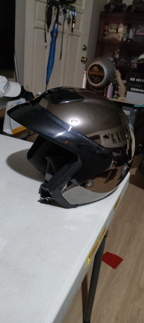 HJC Motorcycle Helmet (Category: Helmets and other Riding Gears) located in Quezon City. Submitted by nobody241625 (Listing ID 1427307009, Image 1). Description: Rare HJC black chrome open face helmet. Medium size 57-58cm. Like new used only less than 8x then preserved. Collectible..