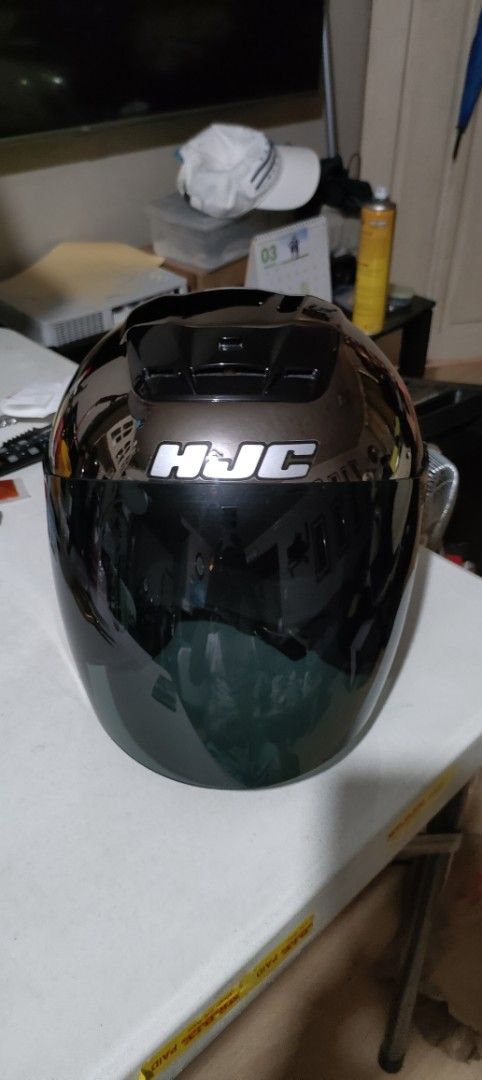HJC Motorcycle Helmet (Category: Helmets and other Riding Gears) located in Quezon City. Submitted by nobody241625 (Listing ID 1427307009, Image 2). Description: Rare HJC black chrome open face helmet. Medium size 57-58cm. Like new used only less than 8x then preserved. Collectible..