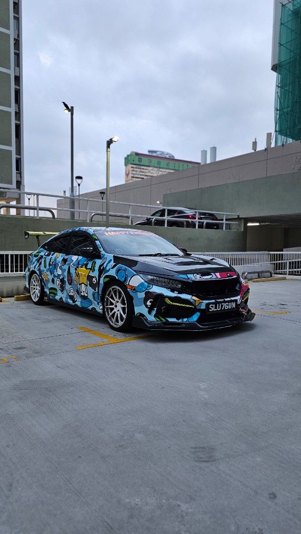 Honda Civic 1.5 VTEC Turbo (A) (Category: Used Cars) located in Singapore. Submitted by partymachine (Listing ID 1427280375, Image 1). Description: Unique Honda Civic Type R with custom wrap and modifications. Features modifications worth more than $20k include a CF Voltex wing, aftermarket gauges, and interior upgrades (PM for full list). Engine bay has been modified with performance parts. A real head-turner!.