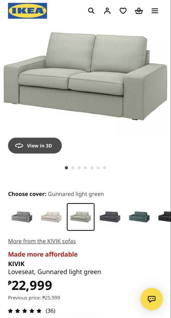 Ikea Kivik 2-Seater Sofa - Light Green (Category: Sofas) located in Pasig City. Submitted by goodfindsbyme.curatedlistings (Listing ID 1427257900, Image 3). Description: Originally bought for 26k from Ikea. Letting go for 10k only.