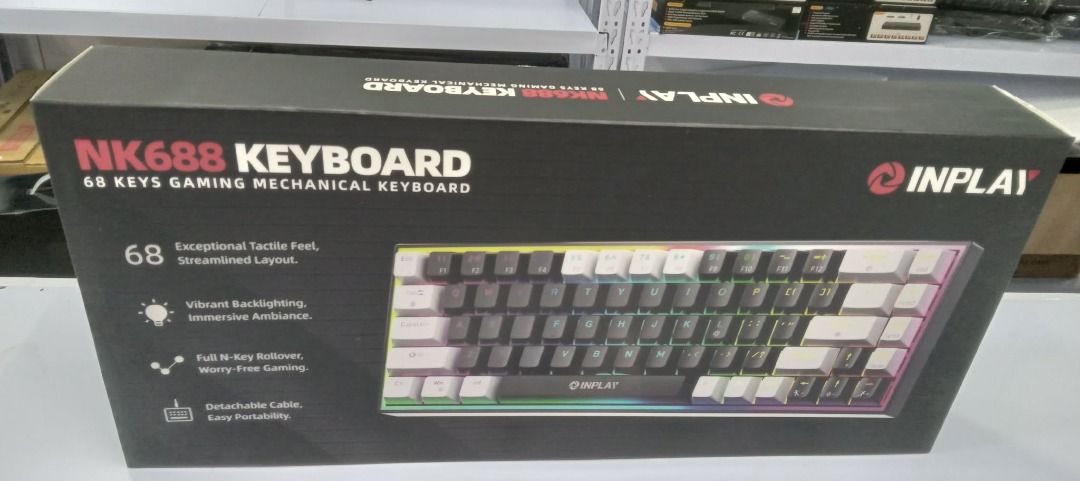 Inplay Mechanical Keyboard NK688 (Category: Computer Keyboard) located in Cavite. Submitted by dwelancas79880 (Listing ID 1427177842, Image 1). Description: 68 Keys Vibrant Backlighting Full N- Key Rollover Detachable Cable.