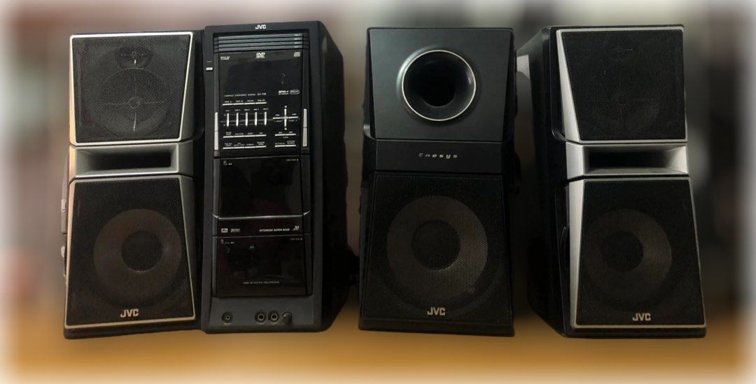 JVC Stereo System with Speakers (Category: Soundbars, Speakers & Amplifiers) located in Makati City. Submitted by 3shsells (Listing ID 1427180373, Image 1). Description: Selling as is where is, item is working. Rfs: Decluttering PM if interested 🙂.