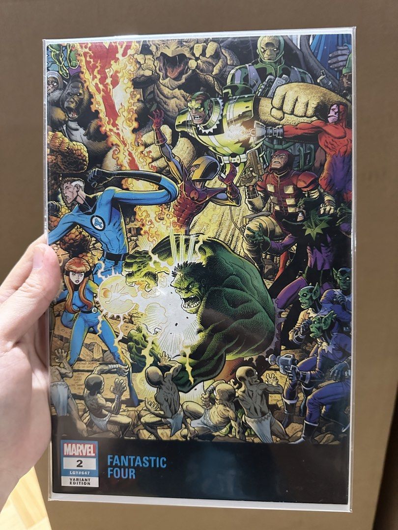 Marvel Fantastic Four #2 Variant Edition Comic Book (Category: Comics & Manga) located in Binan City. Submitted by elf.0000 (Listing ID 1427177930, Image 1). Description: Fantastic Four #2 variant edition comic book. Features various Marvel characters on the cover, including the Hulk, Invisible Woman, and Mr. Fantastic. Published by Marvel Comics. The comic is in a protective sleeve. P350.00 plus sf In VF condition Payment via gcash Ship thru j&t