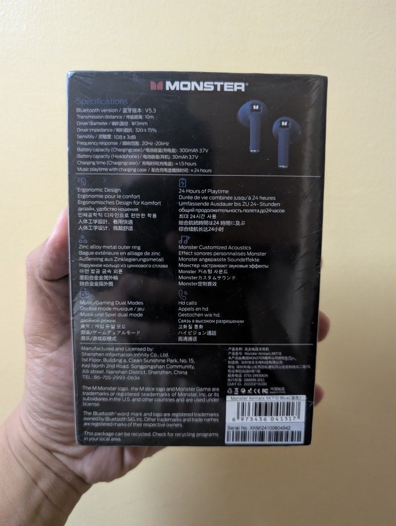 Monster Airmars XKT10 Bluetooth earphones (Category: Earphones) located in Quezon City. Submitted by unboxingtito (Listing ID 1427307282, Image 2). Description: Brand new and sealed .